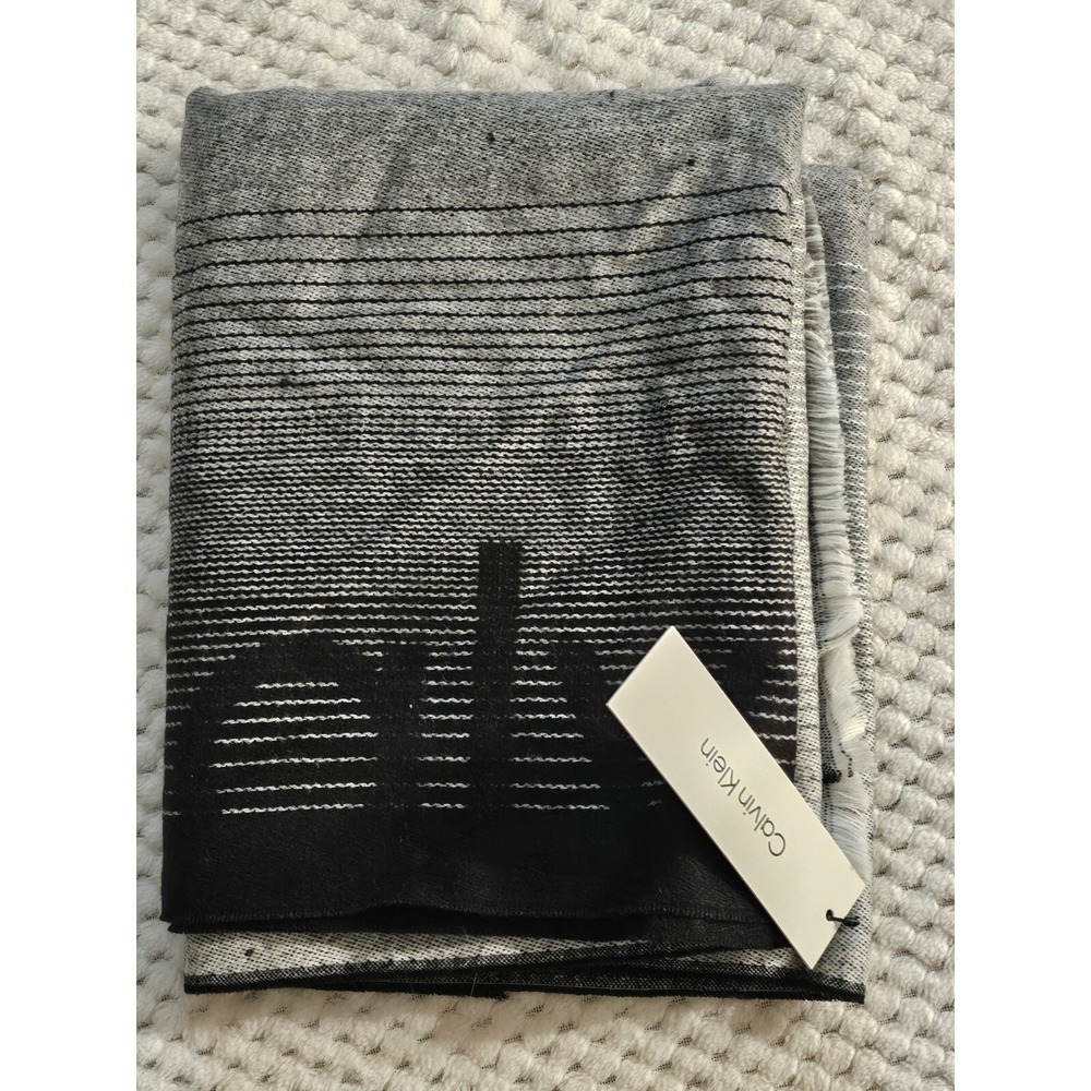 Calvin Klein Large Black & Grey Striped Scarf/Wrap New with Tag‎